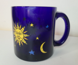 Libbey  Cobalt Blue Glass Sun Moon Stars Celestial Coffee Mug Cup Vintage - $44.50