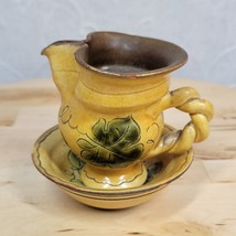 Vintage SN Liechtenstein Mini Pitcher Bowl Set Yellow Floral Stoneware H... - £20.22 GBP