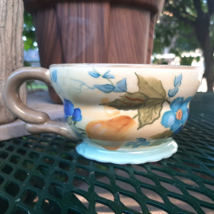 Tracy Porter Hand Painted 10oz Coffee Mug Tea Cup Yellow Blue Flowers Pear - $30.82
