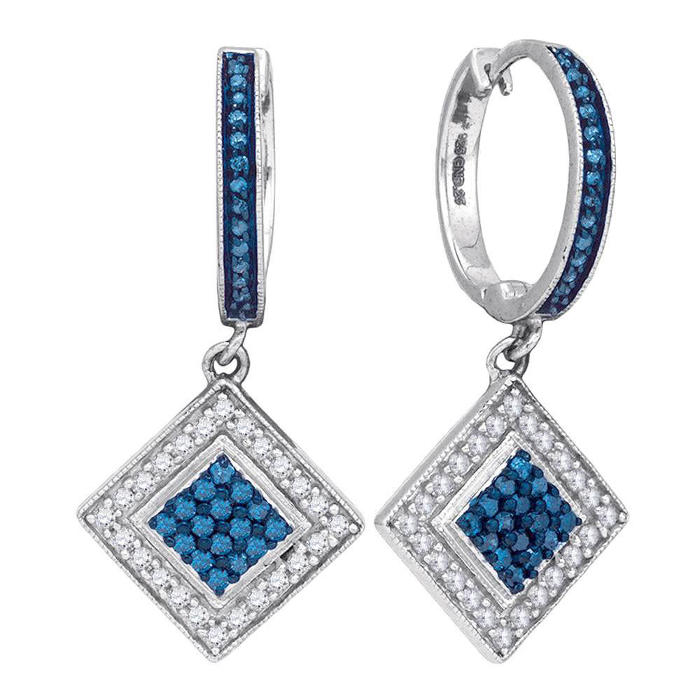 Primary image for 10k White Gold Womens Round Blue Color Enhanced Diamond Square Dangle Earrings