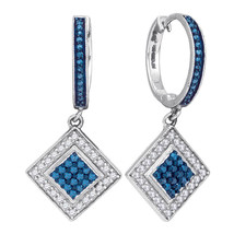 10k White Gold Womens Round Blue Color Enhanced Diamond Square Dangle Ea... - £319.34 GBP