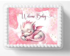 Pink Baby Dragon Edible Image Baby Shower Fantasy Themed Edible Cake Topper - $14.18+