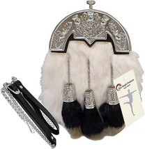 Scottish Kilt Original White Rabbit Fur Full Dress Sporran Antique Chrome Cantel - €110,87 EUR