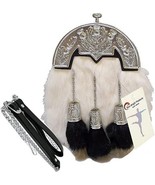 Scottish Kilt Original White Rabbit Fur Full Dress Sporran Antique Chrom... - €110,87 EUR