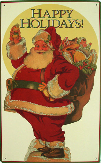 Primary image for Happy Holidays Santa Claus Christmas Vintage Rustic Metal Sign