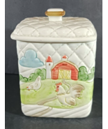 OTAGIRI 1982 QUILTED COUNTRY FARM Scene Medium CANISTER with Lid 6.5&quot;x4.... - $18.04