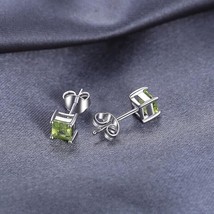4mm Princess Lab-Created Peridot Solitaire Stud Earrings 14K White Gold Plated - £58.85 GBP