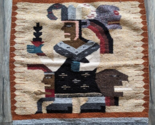 Vintage Aztec Mexican Figure Hand Made Wool Rug Hanging Wall Tapestry 55x28 - £55.30 GBP
