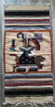 Vintage Aztec Mexican Figure Hand Made Wool Rug Hanging Wall Tapestry 55x28 - £55.05 GBP