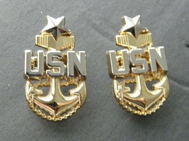 NAVY CHIEF SENIOR PETTY OFFICER LAPEL PIN SET OF TWO PINS 1.1 INCHES - £7.58 GBP