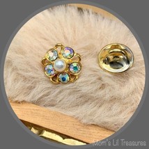 Pretty! Dainty Round Rhinestone Faux Pearl Lapel Pin Tiny Brooch - £5.46 GBP