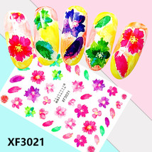 Nail Art 3D Decal Stickers pink purple green flower strokes of paint XF3021 - £2.49 GBP