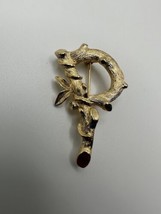 Vintage 1950s MCM Sarah Coventry Gold Bamboo &quot; P &quot; Brooch 4.7cm - £18.99 GBP