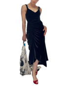 Black Velvet Ruched Cocktail Dress Sexy Black Midi Evening Dress - €601,30 EUR