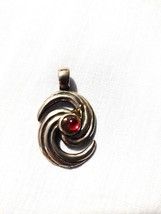 Hurricane Swirl Red Gem Cyclone Storm Cast Pewter Pendant Adjustable Necklace - £6.81 GBP