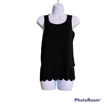 PAPERMOON for STITCH FIX Size XS/S Black Sleeveless Blouse Scalloped Edge - £9.63 GBP