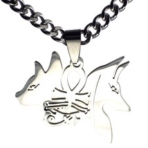 Egyptian Anubis Bastet Necklace Stainless Steel Gods of Ancient Egypt Pendant - £18.18 GBP