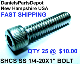 x25 SS Stainless Steel SHCS Socket Head Cap Screw BOLT 1/4&quot;-20 X 1&quot; INCH - £7.86 GBP