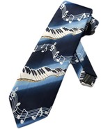 Fratello Piano Keys and Music Notes Necktie - Blue - One Size Neck Tie - $791.57 MXN
