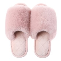 Winter House Chic Women&#39;s Faux  Slippers Fuzzy Flat Fluffy Open Toe Ladies Shoes - £29.15 GBP