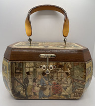 Vintage Anton Pieck Wooden Box Purse Decoupage 3D Victorian Scene Lucite... - £29.41 GBP