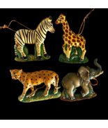 Safari Animal Christmas Ornaments Set Lot 4 African Zebra Elephant Wood ... - £45.01 GBP