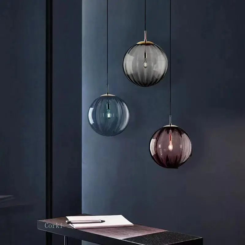 Modern Led Pendant Lamp Nordic 4 Colors Round Glass Hanging Lights Lumin... - $40.10+