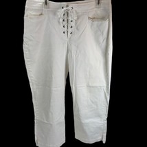 Vintage Gloria Vanderbilt Women Capri Cropped Pants Size L White Lace up... - £10.11 GBP