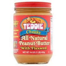 Teddie Chunky All Natural Peanut Butter with Flaxseed, 16 oz, Pack Of 5  - £21.26 GBP