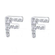 Rond Imitation Diamant Initiale &quot; F &quot; Clou Boucles 14K Plaqué or Blanc Argent - £52.73 GBP