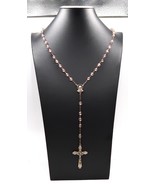 Vtg Long Rosary Faceted Clear Bead Brass Tone Crucifix Sacred Heart Cros... - $24.99