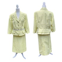 Nicolette size 18 2-pc skirt suit lime yellow silver white striped elegant  - £51.95 GBP