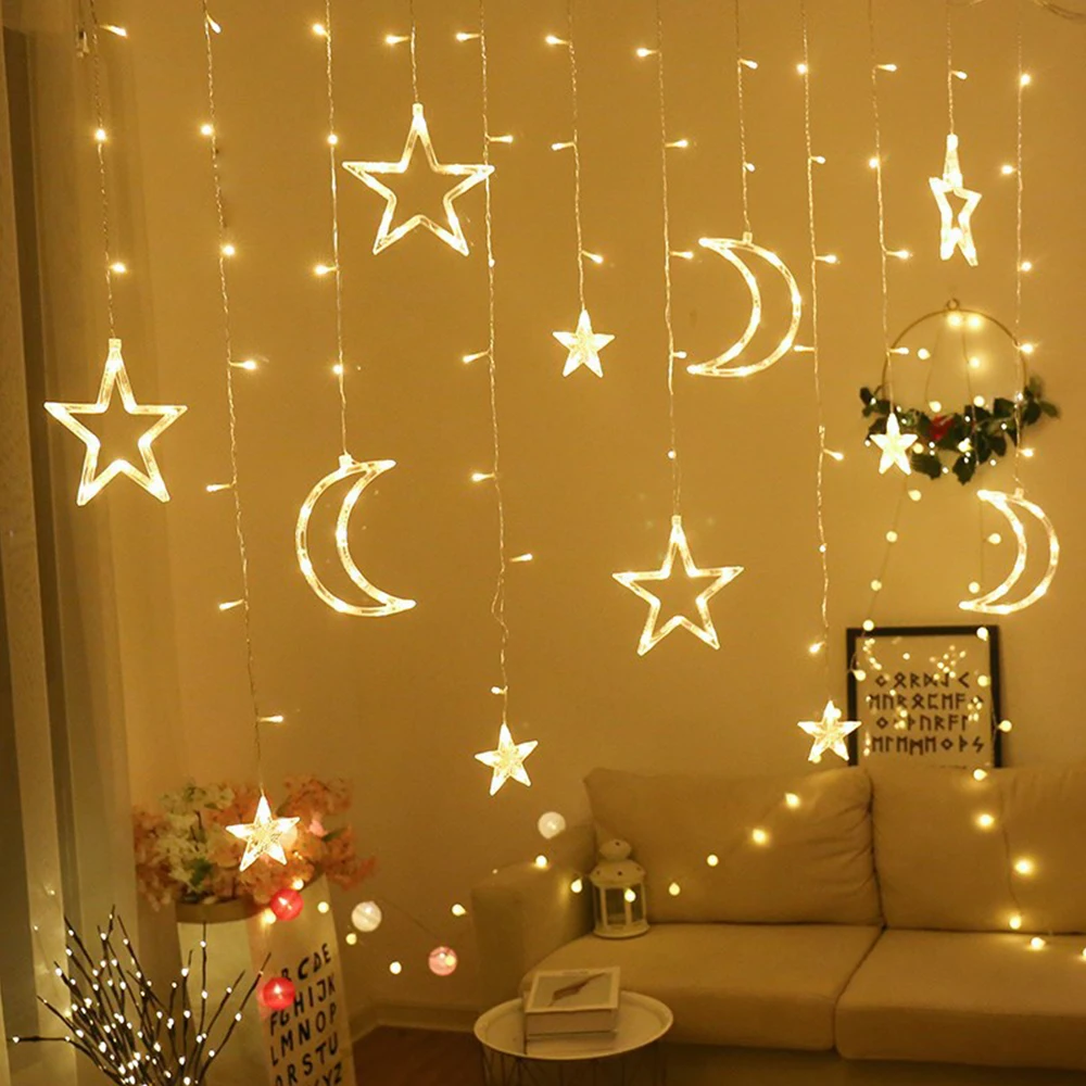 Fairy Lights 110V 220V LED  Moon Christmas Gar Curtain String Light Outdoor Indo - £81.56 GBP
