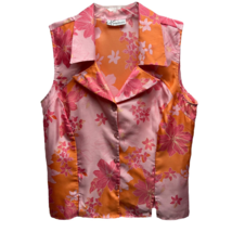 Dressbarn Womens Button Front Shirt Pink Orange Floral Sleeveless Slits Collar L - £12.96 GBP