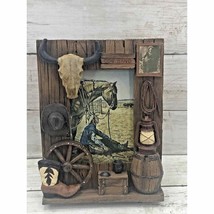 Western Country Rustic Cowboy Steer Head Wagon Vintage Resin Picture Frame - £15.02 GBP
