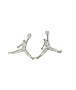 Michael Jordan Jumpman Logo Silver CZ Stud Earrings In Gift Box - $7.66