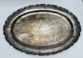 Vintage Georgian Scroll Silverplate Oval Serving Tray 18 inch Oneida? - £19.52 GBP