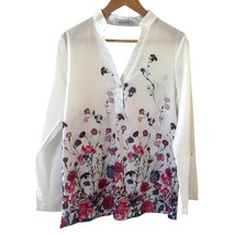 Floral Flowy Womens Blouse Long Sleeve Size Small White Asian Inspired B... - $19.99