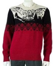 Mens Sweater Christmas Dockers Red Black Moose Long Sleeve Crewneck $65-size S - £25.38 GBP