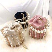 Rhinestone Evening Pearl Clutch Bag Women Luxury Handmade Diamond Beaded Bucket  - £42.46 GBP