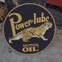 Vintage Power-Lube Automotive Motor Engine Oil Porcelain Gas &amp; Oil Pump Sign - £99.90 GBP