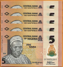 NIGERIA 2015 Lot 5 UNC 5 Naira Banknote Polymer Money Bill P-38 - $3.50