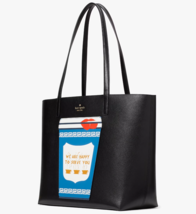 Kate Spade Coffee Break Black Leather Large Tote KF520 NWT $399 Retail - $148.49