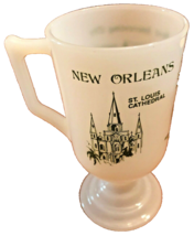 Vintage New Orleans Souvenir Coffee Mug, White W/Green Milk Glass Pedestal  Cup - £7.90 GBP