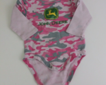 John Deere Infant Girls Long Sleeve Pink &amp; Gray Camo Body Suit Size 6 Mo... - £10.06 GBP
