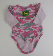 John Deere Infant Girls Long Sleeve Pink &amp; Gray Camo Body Suit Size 6 Mo... - £9.90 GBP