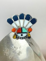 Sun face ring coral turquoise onyx Zuni pinky sterling silver girls size 3.75 - £61.72 GBP