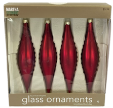 Martha Stewart Red Woodland Holiday Glass Flute Shaped Ornaments 4 in Box 6 1/2&quot; - £24.70 GBP