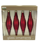 Martha Stewart Red Woodland Holiday Glass Flute Shaped Ornaments 4 in Bo... - £25.09 GBP