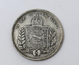 Brazil 1853 Pedro II 500 Réis Reis Silver Coin - $97.99